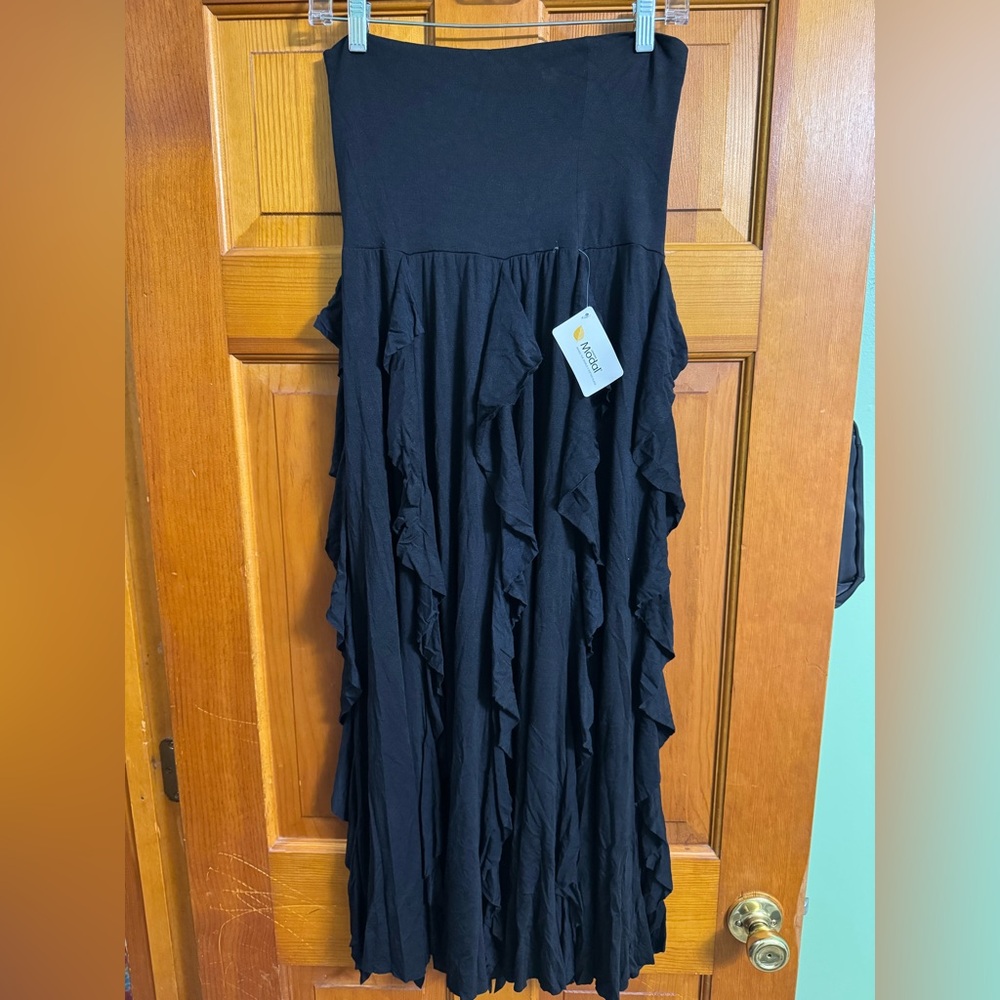 Comfy USA Ruched Gored Taupe Knit Pleated Maxi Skirt / Strapless Dress - S